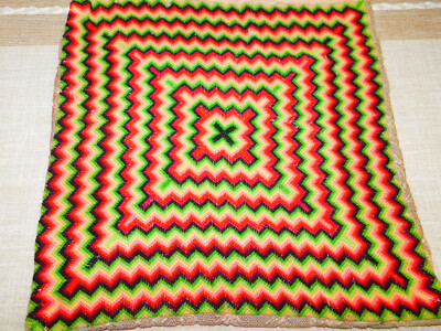 Vintage Handmade NEEDLEPOINT PILLOW Cover Case BARGELLO Zig Zag 15x15 NEON PINK