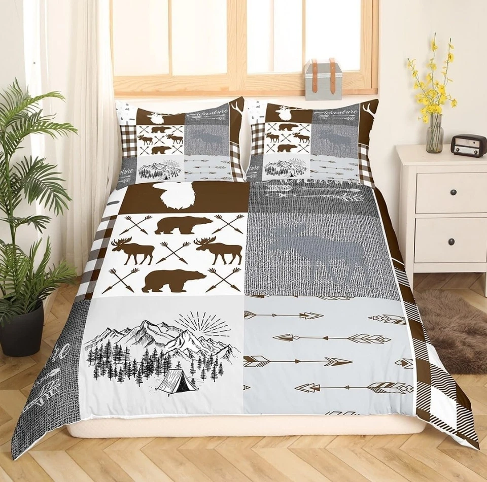 Juego de cama de camping para niños, granja caza ciervo edredón cubierta cabaña rústica Foto 2 de 4