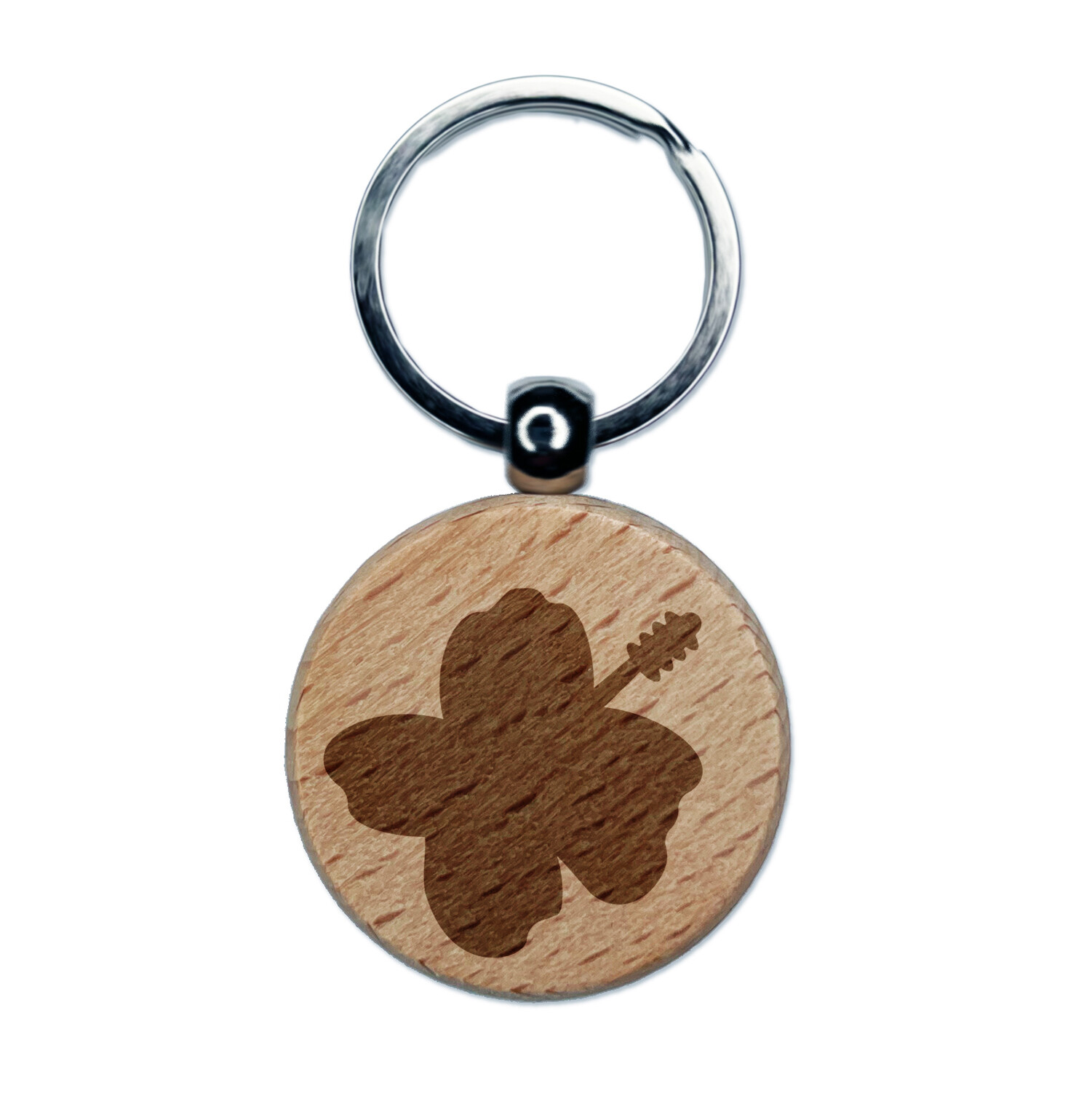 Hawaiian Hibiscus Tropical Flower Laser Engraved Wooden Keychain Charm