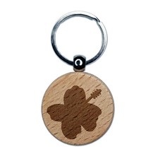 Hibiscus Hawaii Tropical Flower Solid Engraved Wood Round Keychain Tag Charm