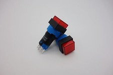 2PCS Cutout 12MM 12V Red LED ILLUMINATED Square Momentary PUSH BUTTON 5 PINS