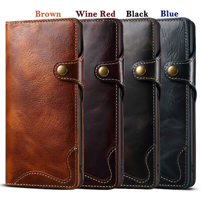 Öl Wachs Retro Echt Leder Flip Wallet Cover Case f Samsung S23 S24 S25 Ultra-