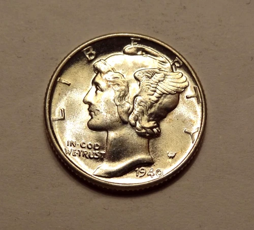 1940 MERCURY DIME, GEM BU, FULL BANDS