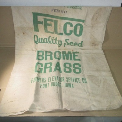 Vintage FELCO Brome Grass Fort Dodge Iowa Seed Sack 38 x 28 land-o-lakes farm