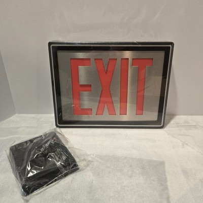 Red LED Exit Sign Brushed Metal Casing Chloride LACBD1R Mounting Kit Both Faces