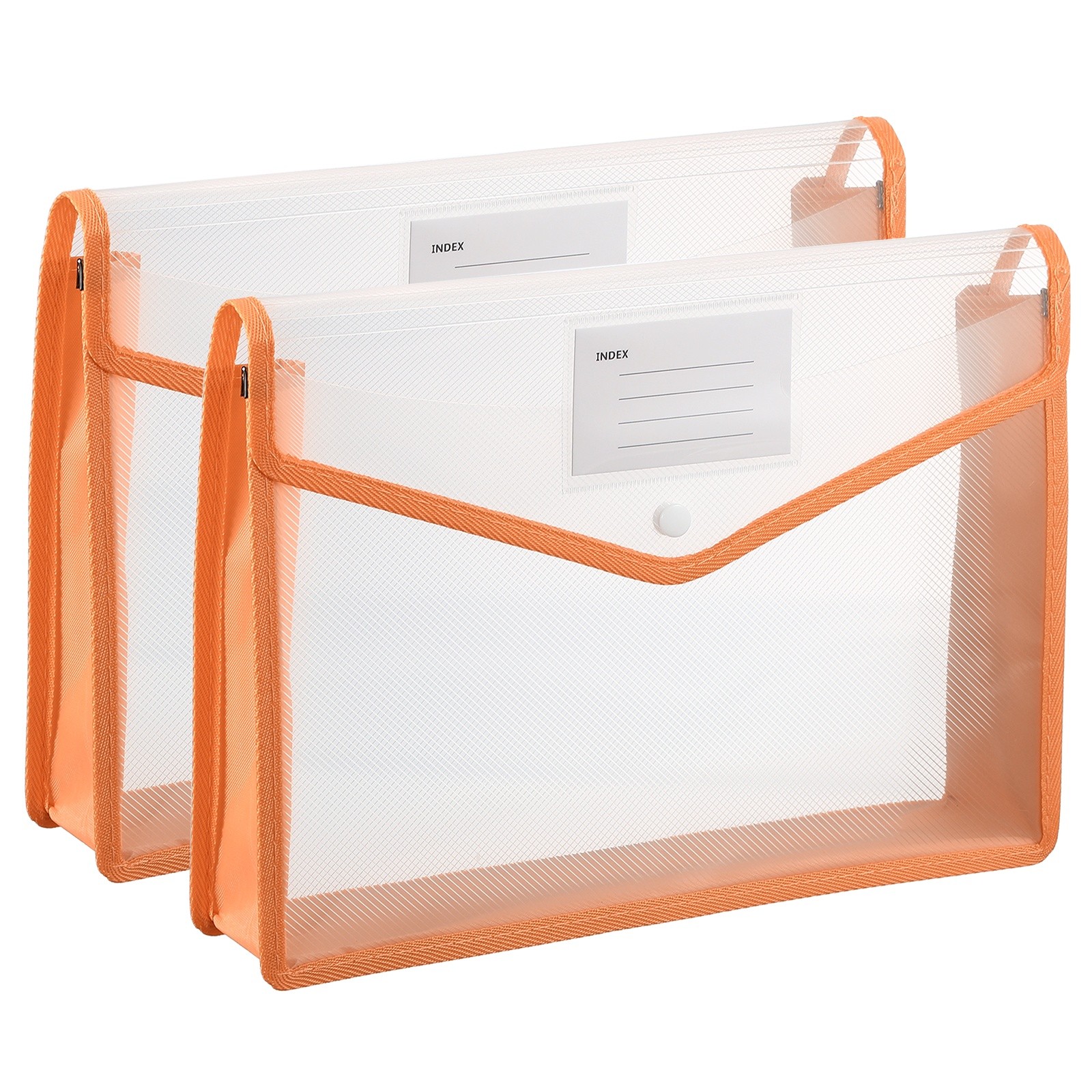 2 Pack A4 Plastic File Folders with Snap Closure, Orange, Horizontal