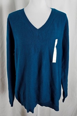 New Croft Barrow Womens Pullover Top Teal Blue Textured Pure Cotton 2XL