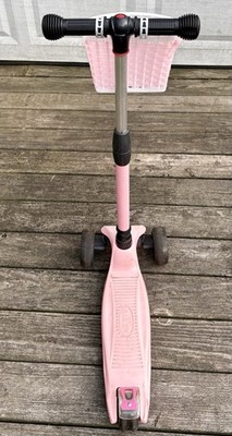 Allek Pink/White/Black 3-Wheel Kick Scooter with Handlebar Basket