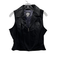 WILSON'S LEATHER Maxima Women's Sz M Black Leather Collared Full-Zip Fitted Vest