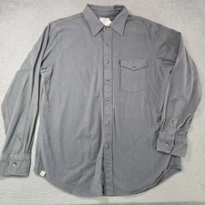 Criquet Shirt Mens Large Gray Button Front Long Sleeve Pocket Made USA Casual
