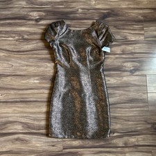 Urban Outfitters Ladakh Dress Womens 2 Gold Copper Metallic Low Back Zip  