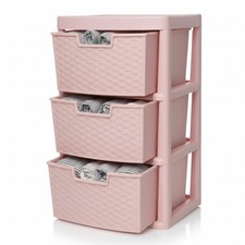 Large Pink Rattan Effect Plastic Drawer Storage Unit Tower Cabinet Organizer