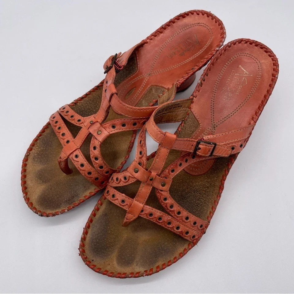 Clarks artisan orange wedge open toe sandals size 8.5 M slip on - Image 3 of 4
