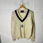 Kent & Curwen Jumper Mens Medium Beige England Cricket Hand Framed Wool Knit