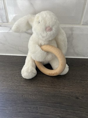 Original Jellycat Shooshu weißes Kaninchen Ring Rassel Spielzeug Fleck Beißring 5 Zoll nicht mehr produziert