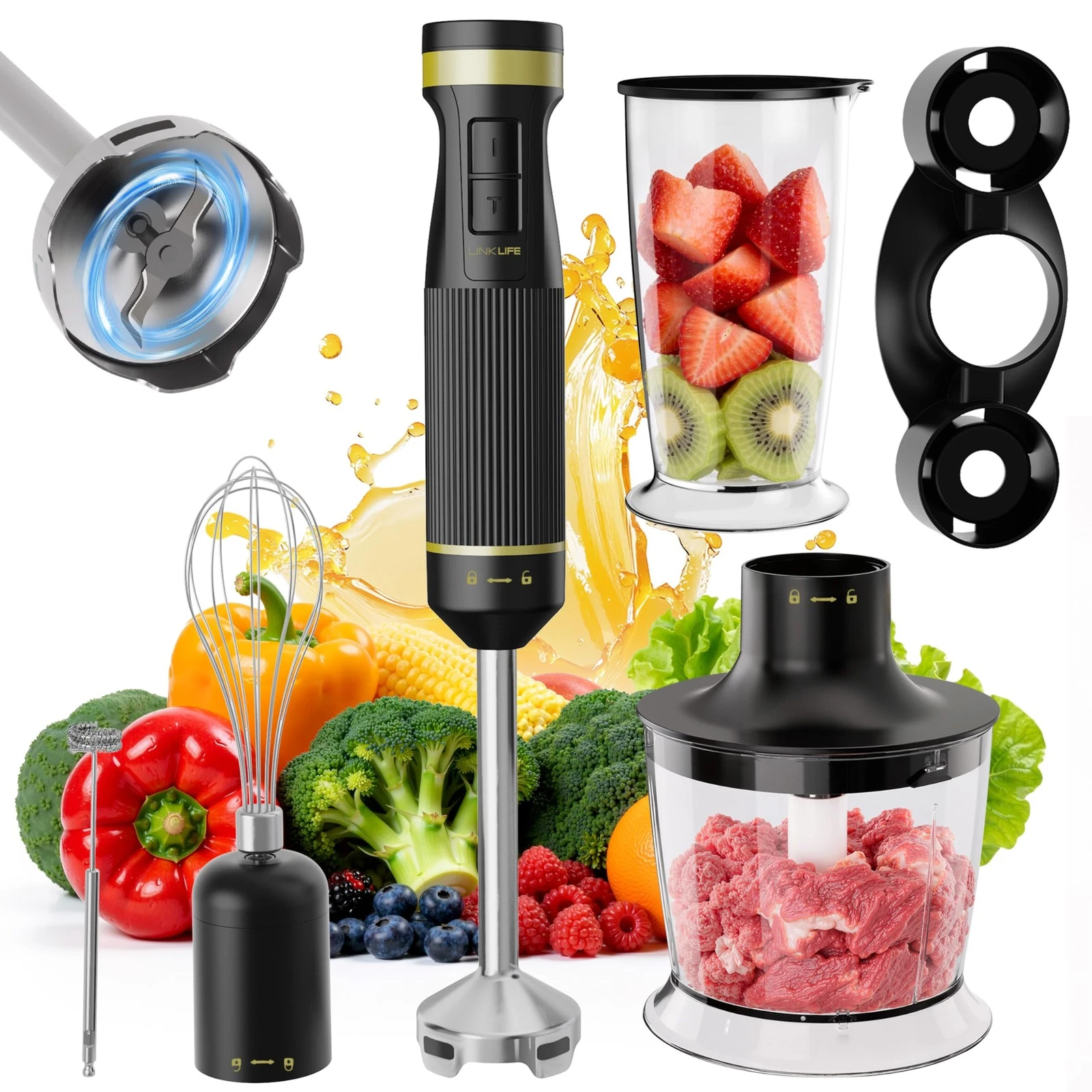 1200W Immersion Blender Handheld, 5-in-1 Variable Speed Emulsifier Hand Blend...