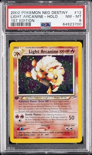 2002 POKEMON NEO DESTINY 1ST EDITION #12 LIGHT ARCANINE-HOLO PSA 8