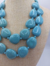 Chunky Faux Turquoise Beaded Necklace 2 Strands Statement Boho