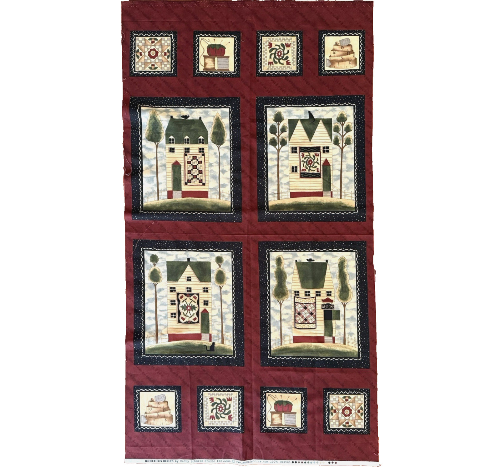 MODA HOMETOWN QUILTS PANEL KATHY SCHMITZ SEWING THEME FABRIC BLOCKS COTTON HOUSE