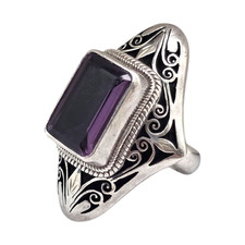 ART-DECO STERLING SILVER FILIGREE AMETHYST STATEMENT SIZE 6 RING 16.5GR 1312