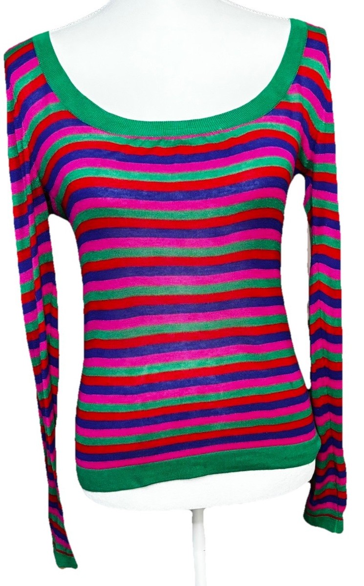 Miss Sixty Y2K Colorful Striped Fitted Knit Top XS/S Vintage 2000s