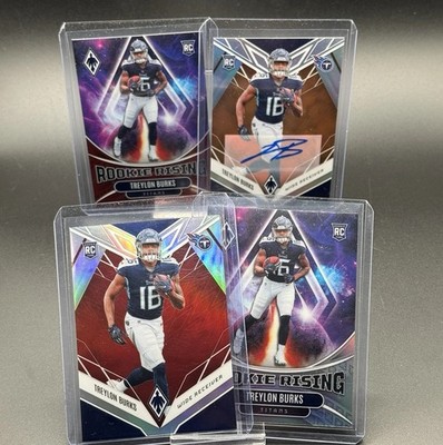 2022 Panini Phoenix Treylon Burks Orange Auto # /25 & 4 Cards-No Huddle Prizm+