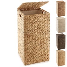Woven Square Laundry Hamper Basket with Liner, Woven Hyacinth Wicker Seagrass