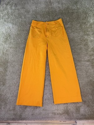 Jones New York Womens 6 Cropped Wide Leg Ponte Pants Yellow High Rise 28x25 E623