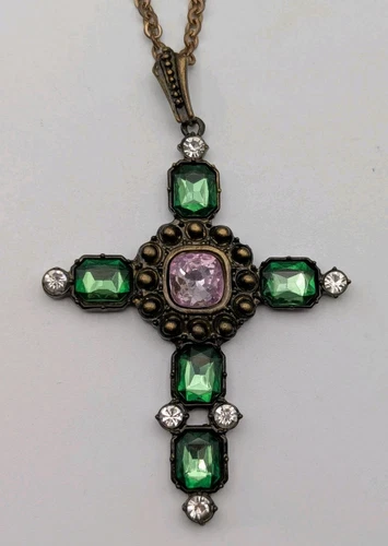 VETEMENTS Ciondolo croce con strass su catena da 24 pollici