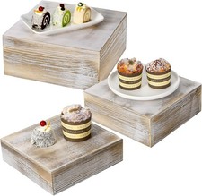 3 Pcs Wooden Risers for Display Square Cake Stand Whitewashed Crate Style