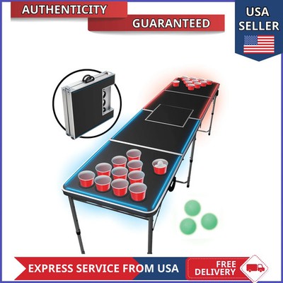 MinnARK Sports 8ft Portable Folding LED Beer Pong Table Outdoor Party Game Set