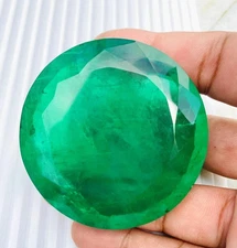 200 Ct+ Huge Natural Colombian Green Emerald Round Cut Loose Gemstone Certified
