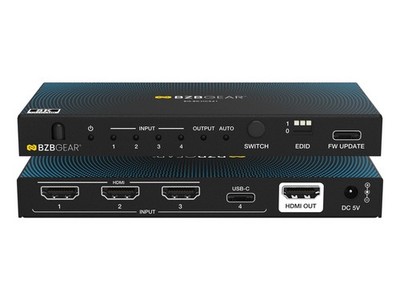 BZBGEAR 4x1 8K UHD HDMI/USB-C 2.1 Switcher (8K60/4K120Hz 4:4:4 VRR/ALLM/QMS/QFT)