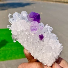 193G New Find white+purple Phantom Quartz Crystal Cluster Mineral Specimen