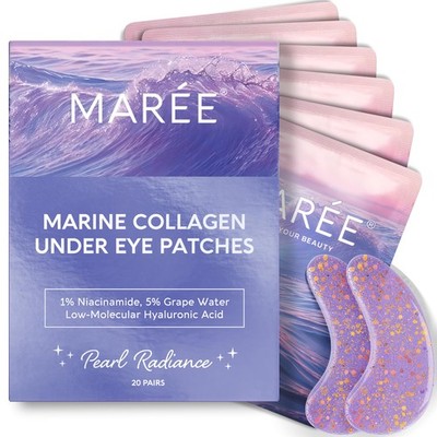 MAREE Violet Eye Gels - Marine Collagen Under Eye Patches for Puffy Eyes, Dark C