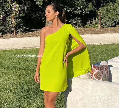 RARE!!! BLOGGER FAVE!!! MANGO women's Lime Green Flowy Mini Dress NWT