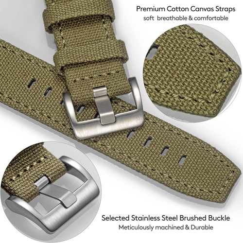 Canvas Quick Release Watch Band 18 20 22mm Military Fabric Watch Strap - Picture 20 of 39