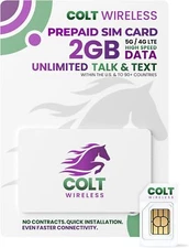 Colt Wireless USA Prepaid SIM 2GB 5G/4G Hotspot Unltd Talk/Text to 90 Countries