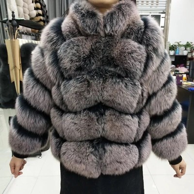 silver grey fur coat