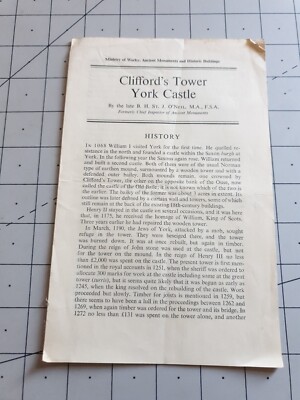 Clifford's Tower York Castle Ancient Monument & Historic Buildings 1956 Booklet