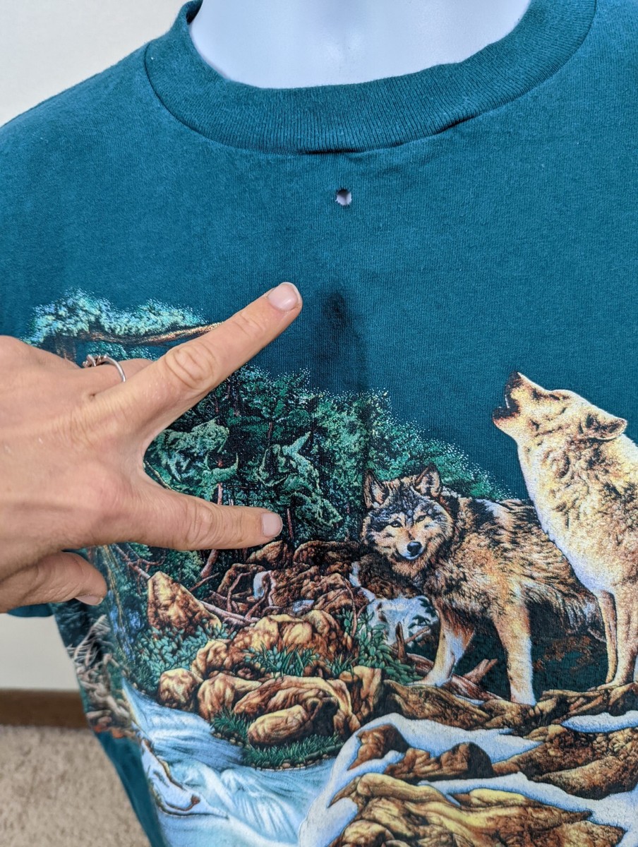 トップス WOLVERS Vintage 90s Wolves All Over Print Shirt Single Stitch Double Sided
