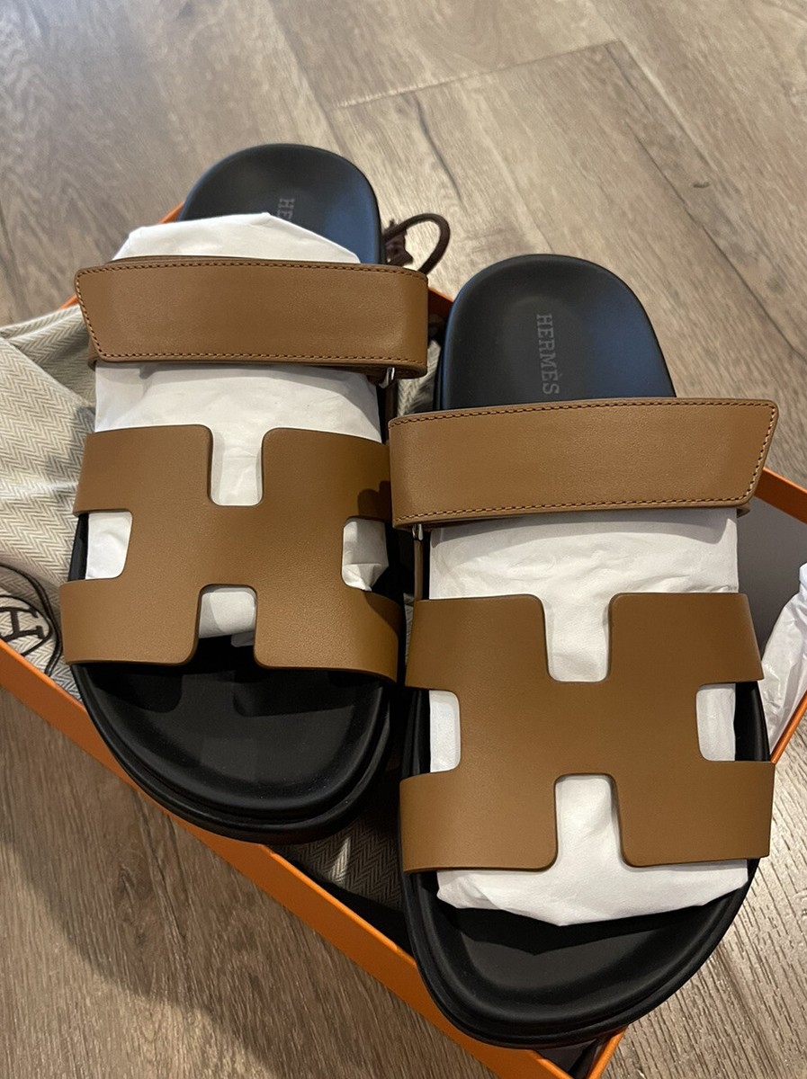 New Hermes Chypre Sandals Calfskin leather Natural Brown Gold