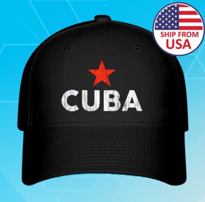 CUBA Red Star Che Guevara & Fidel Castro Black Hat Baseball Cap Size S/M & L/XL