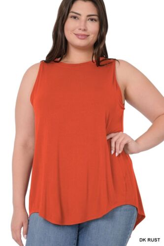 Zenana Plus Size Luxe Rayon Sleeveless Hi-Low Hem Tank Top Dark Rust Size 1X
