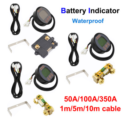 DC 0-50A 100A 350A Waterproof Battery Indicator Voltmeter Coulomb Meter 1/5/10m