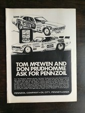 Vintage 1973 Pennzoil Oil Tom McEwen & Don Prudhomme Full Page Original Ad 1022