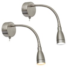 LED Bedside Reading Light Wall Mounted Switched Flexible Arm Light Brush Chrome