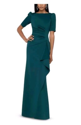 xscape green one shoulder dress Women's Ruffled One-Shoulder Gown