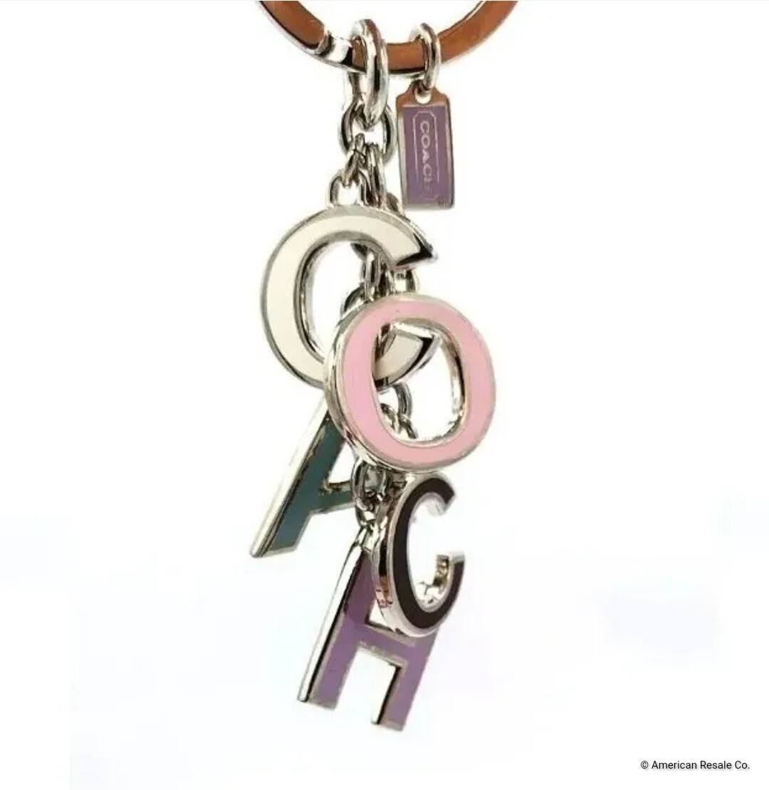 Rare COACH Pastel Colors Signature Multi Charm Keychain Key Ring