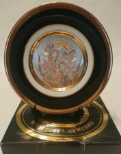 Vintage Chokin 24K Gold Edged Black Plate Butterfly Iris in Box 6" Japan 